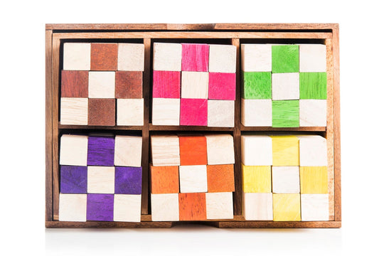 6 Snake Cube - Color Variety Set - Same Configuration Wooden Box 