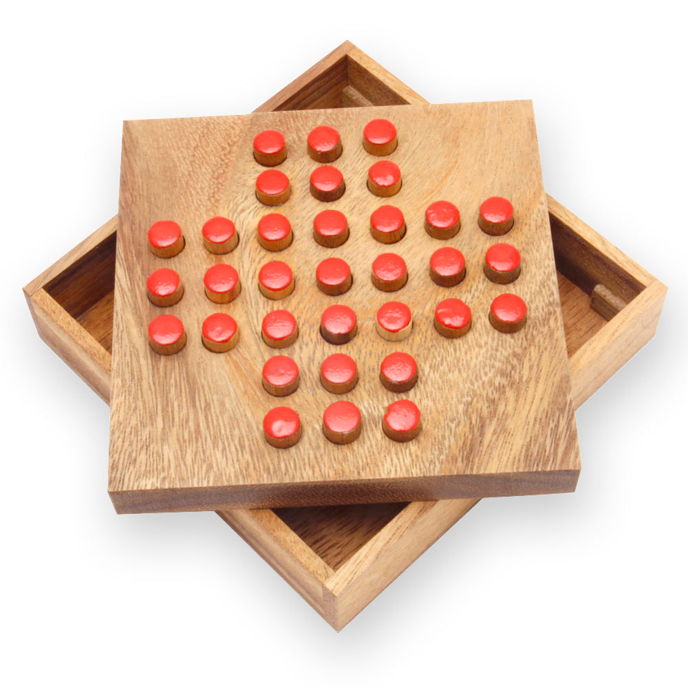 English Solitaire game jumping pegs into empty holes.