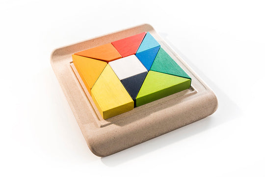 Twisted Tangram Puzzle - Organic Wood Color Tangram for Kids